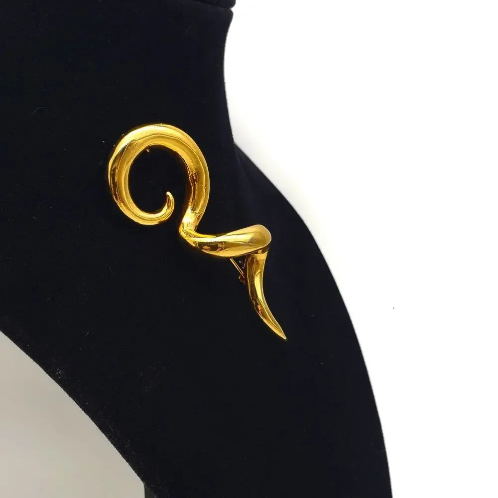 Gold Tone Abstract Swirl Brooch 1980s Modernist Pin Sculptural Statement Vintage